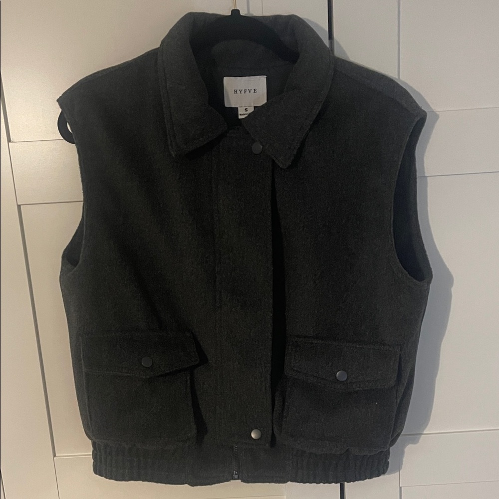 HYFVE Black Wool Snap-Front Vest
